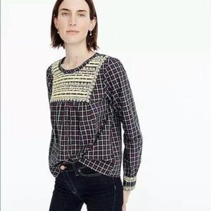 HOLIDAYS J. Crew Womens plaid with gold bib peasant top. Small. Worn once.